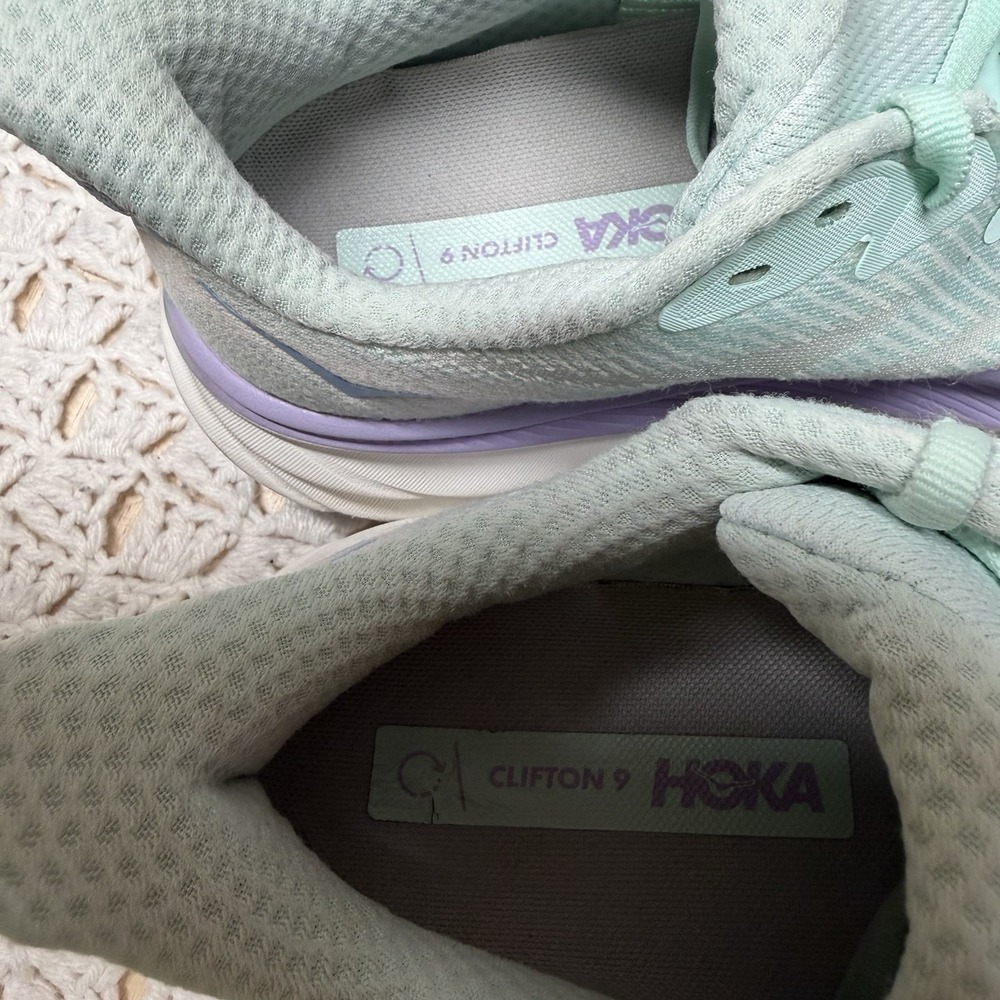 HOKA Clifton 9 Shoes Womens Size 8.5 B Mint Green Purple Running Gym Cushioned - Picture 6 of 11